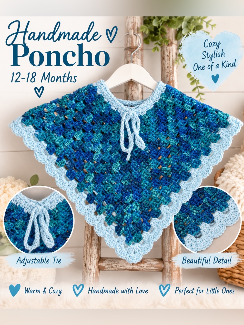 New hand crafted poncho 12-18 months